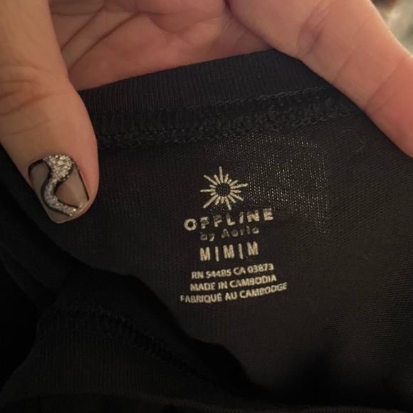 Offline by aerie Black Cropped Front Tie T-Shirt Size Medium - Picture 6 of 7